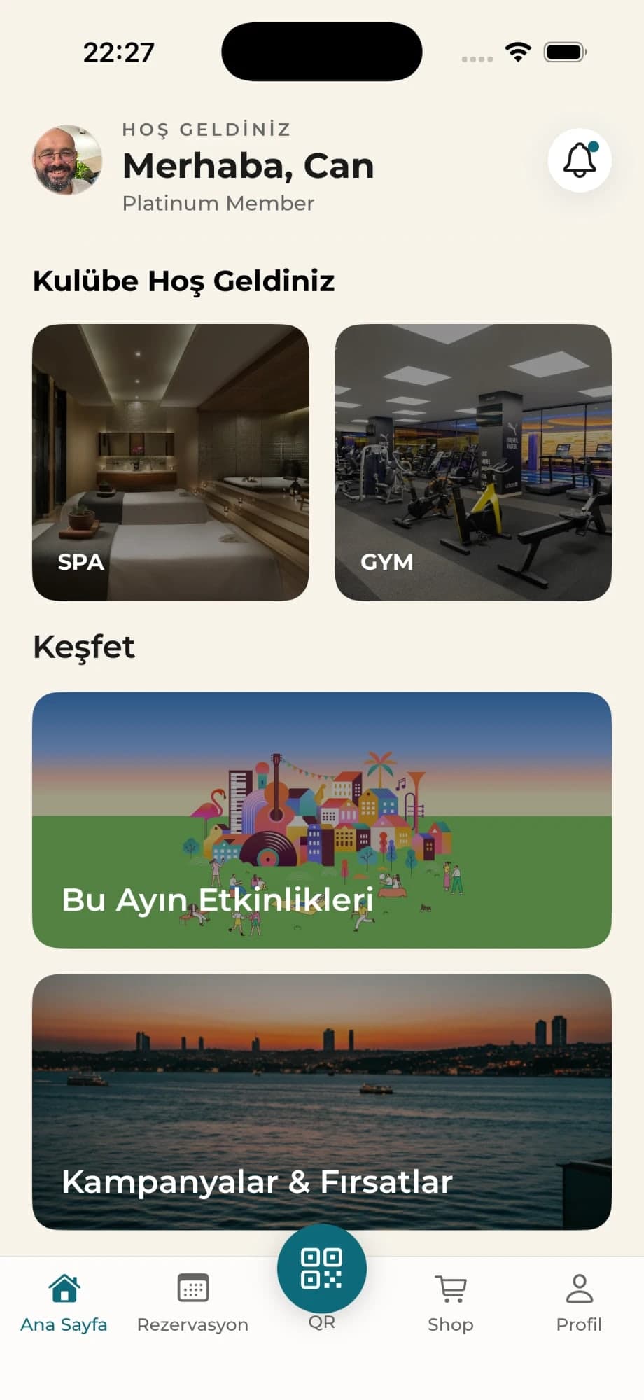 Kulüp ana sayfası: spa, gym, bu ayın etkinlikleri ve fırsatlar