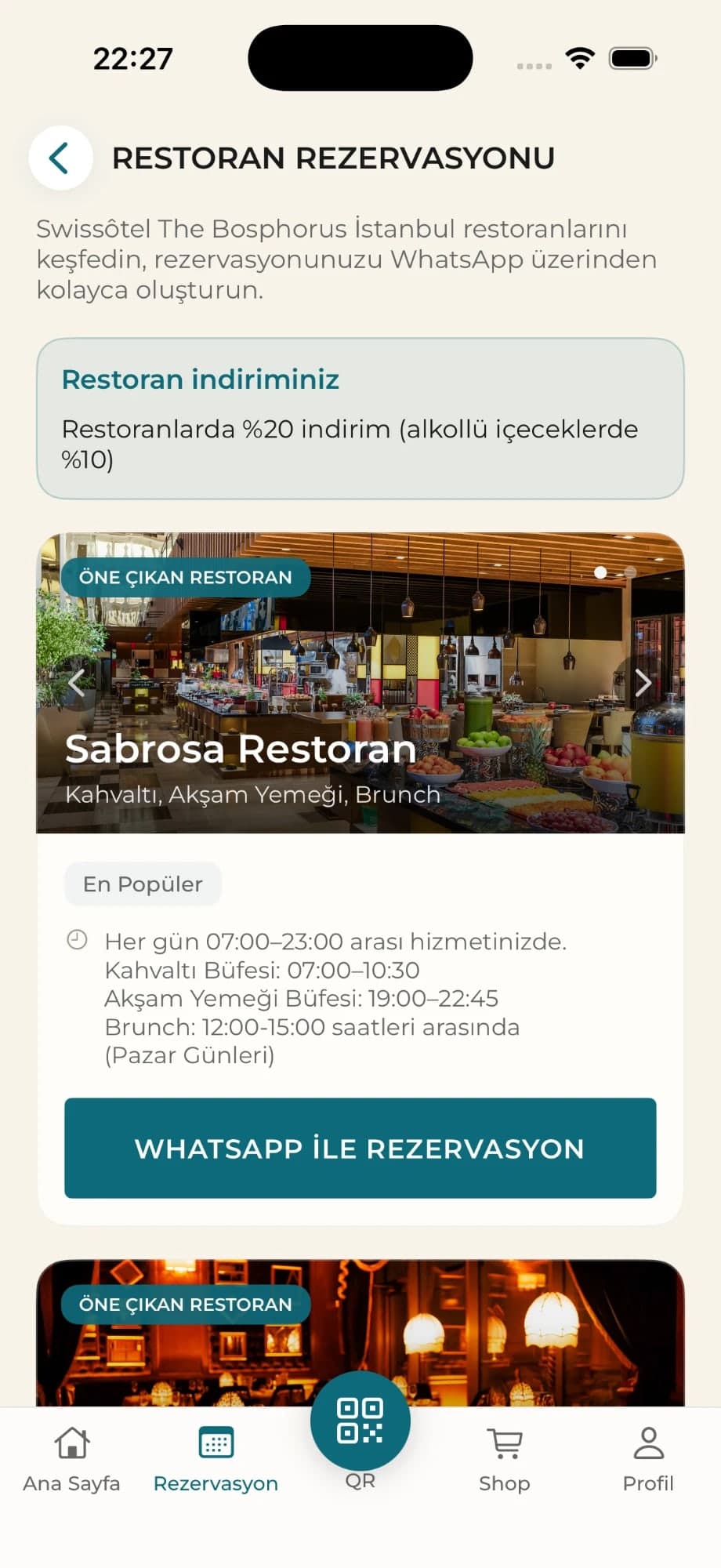 Üye indirimiyle WhatsApp üzerinden restoran rezervasyonu