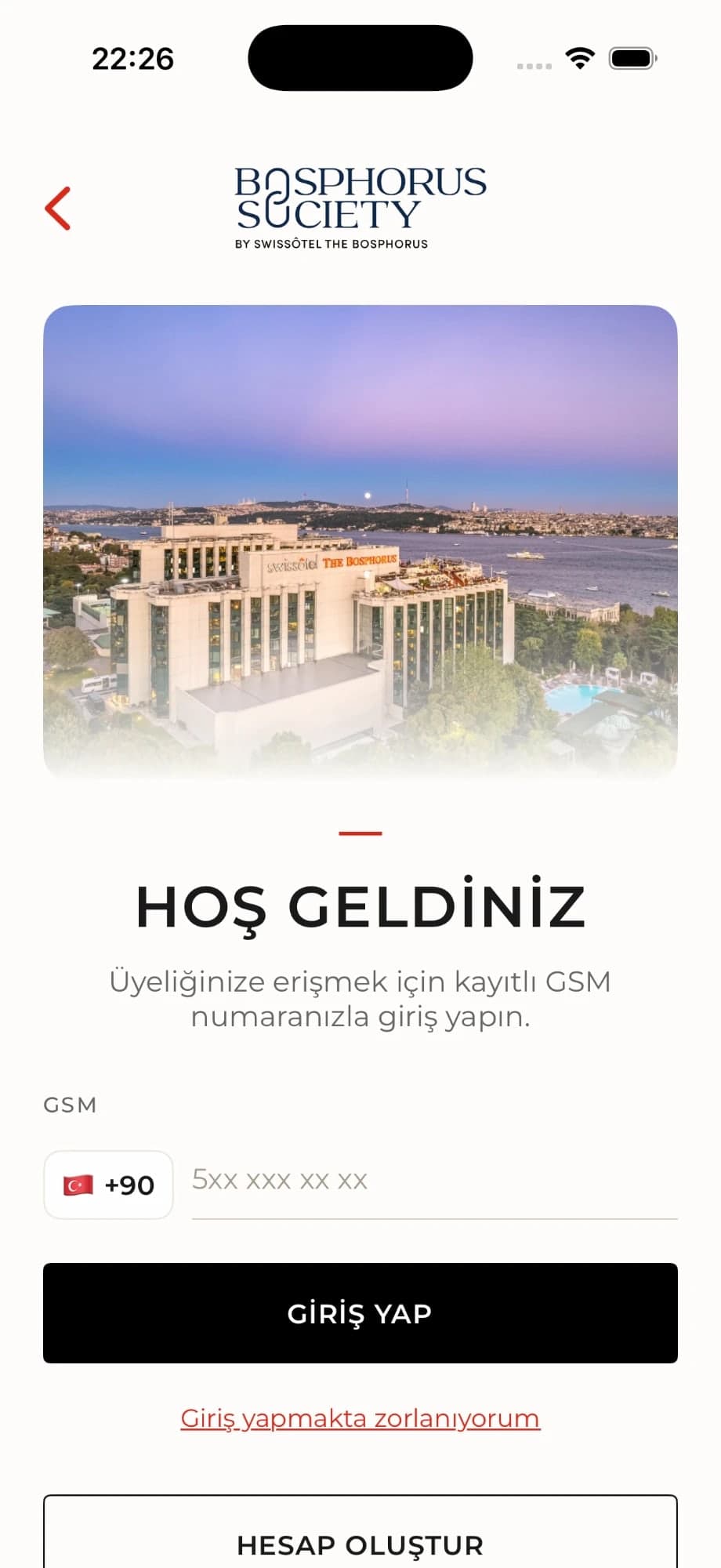 Kayıtlı cep telefonu numarasıyla giriş
